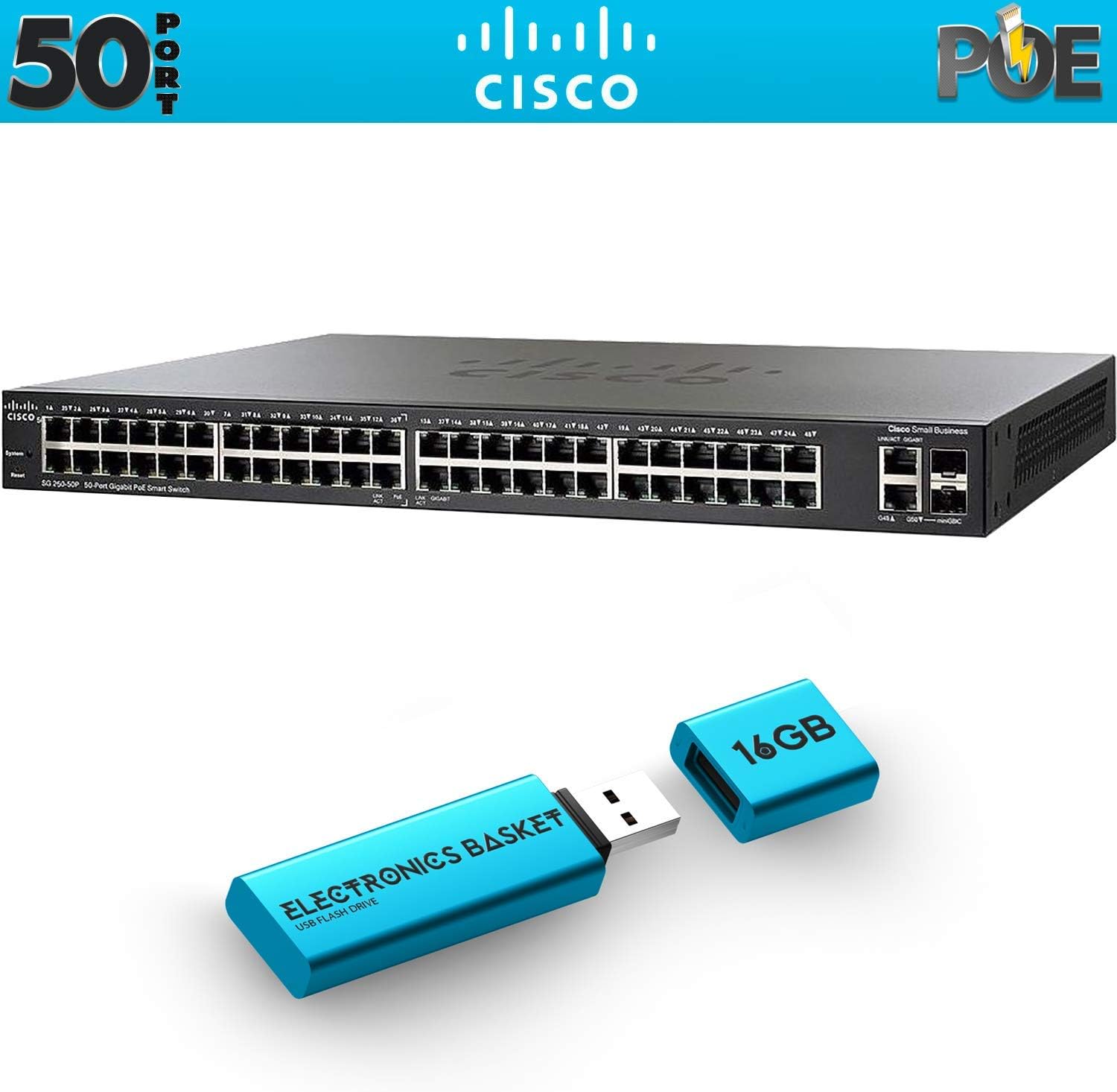 Cisco SG250-50HP 50-Port Gigabit PoE Smart Switch - SG250-50HP-K9-NA