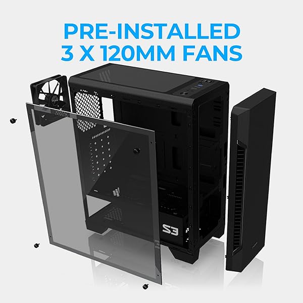 ZALMAN – S3 – ATX MID-TOWER PC CASE – FULL ACRYLIC SIDE PANEL – 3X CASE FAN 120MM PRE-INSTALLED, BLACK