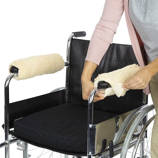 Vive Wheelchair Armrest Cover (Pair) Memory Foam Sheepskin Pad for