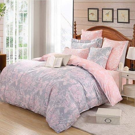 Tealp Damask Duvet Covet Set Grey King Size With Zipper 3 Pieces