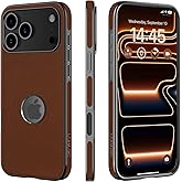 LOHASIC for iPhone 17 Pro Max Case Leather with Logo Cutout, Slim Designer Soft Vegan Leather Phone Case for iPhone 17 Pro Max, Aesthetic Luxury Cover for Men Women, Dark Brown