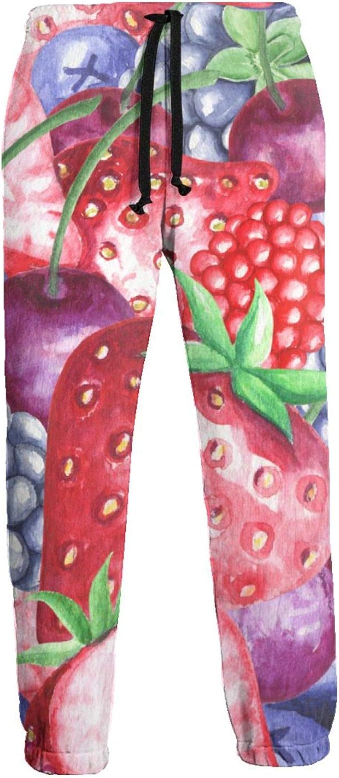 Berries of Strawberries Men's Jogger Sweatpants, Elastic Waist Sport Pants with Drawstring and 