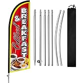 QSUM Coffeed Breakfast Flag for Business, Coffeed Breakfast 8FT Polyester Advertising Swooper Flag with Aluminium Alloy Flag Pole Kit, Stainless Steel, Ground Spike, Portable Bag