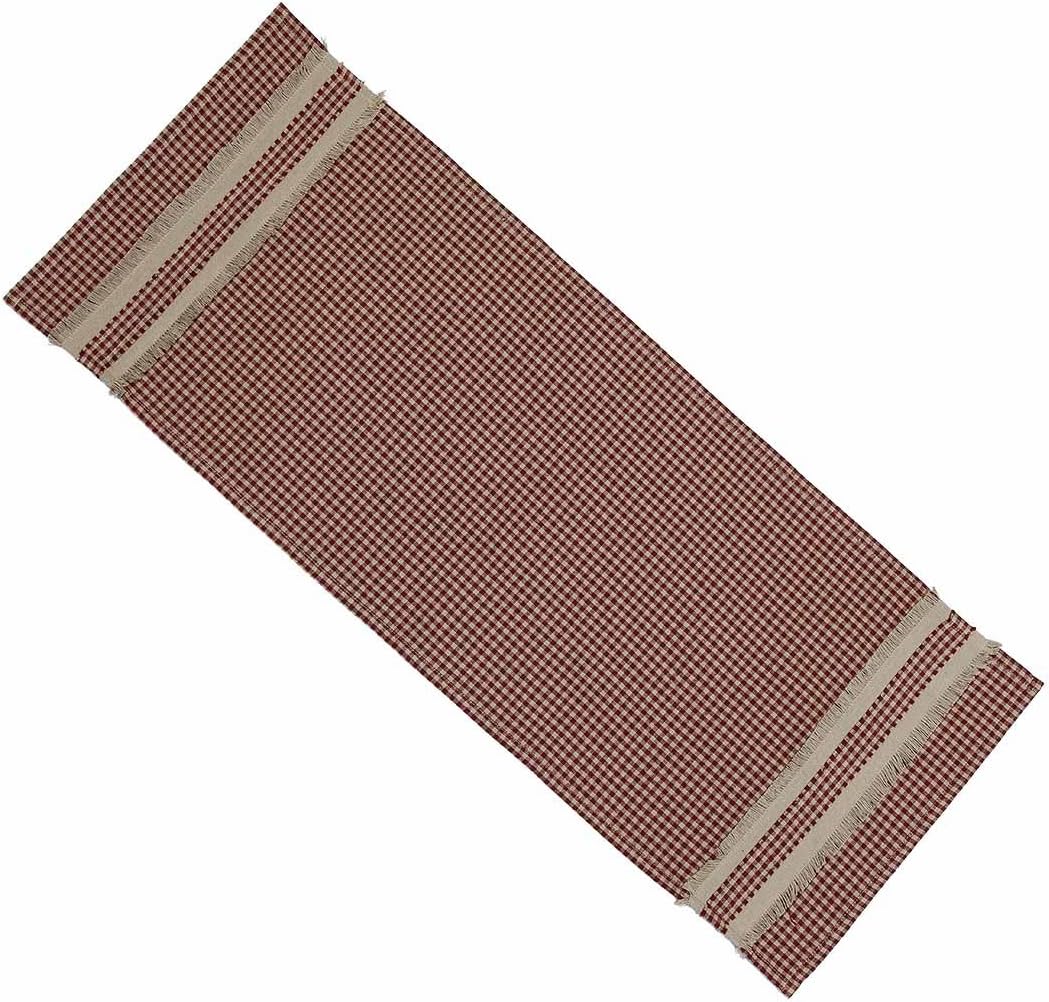 Home Collection by Raghu Newbury Gingham with Trim Barn Red and Oat Table Runner, 14 by 36