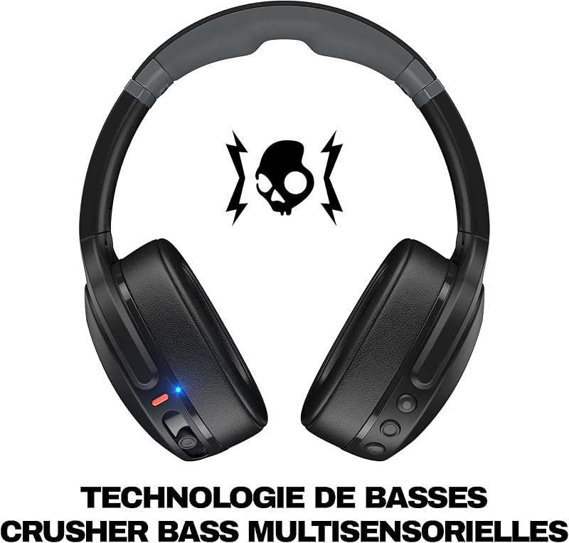 Crusher Evo Casque sans Fil Bluetooth, Câble de Recharge USB-C Supplémentaire, Basses Multisensorielles, Circum-Auriculaire, Isolation du Bruit, 40 Heures d'Autonomie - Noir