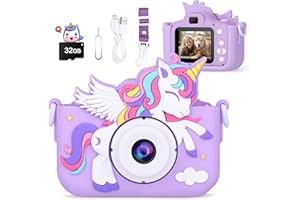 ALOTWAN Kids Camera Unicorn Toys for Girls, Digital Camera for Kids Age 3-8 Toddler Travel Toys, Birthday Gift for Girls 3 4 5 6 7 8 Year Old Christmas, HD 1080P Video Camera, 32G SD Card Included (Purple)