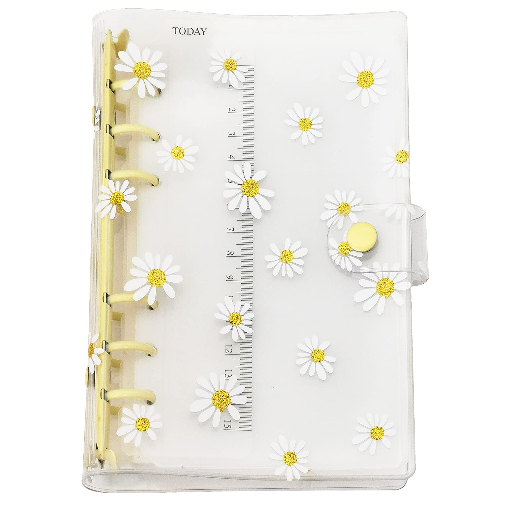 A6 A5 6-Holes Colorful PVC Cover Round Ring View Binder with Snap Button Closure File Folder (Yellow Daisy, A6 Combo) — image 1