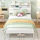 Elephance Twin Bed Frames with Charging Station and Storage Headboard, No Box Spring Needed, Noise Free, Easy Assembly