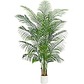 TXABL Artificial Palm Tree 7FT - Fake Tree with White Planter - Faux Tropical Areca Floor Plant in Pot - Artificial Silk Plant for Home Office Living Room Decor Indoor Outdoor Artificial Trees