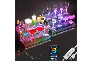 GOLENER 12” Acrylic Display Organizer with LED Light - 2 Tier Perfume Stand and Display Step Shelves Holder, Cologne Organizer for Men, Figures Stand, Porta Perfumes Para Tocador, Clear Riser, 2 Pack Stands