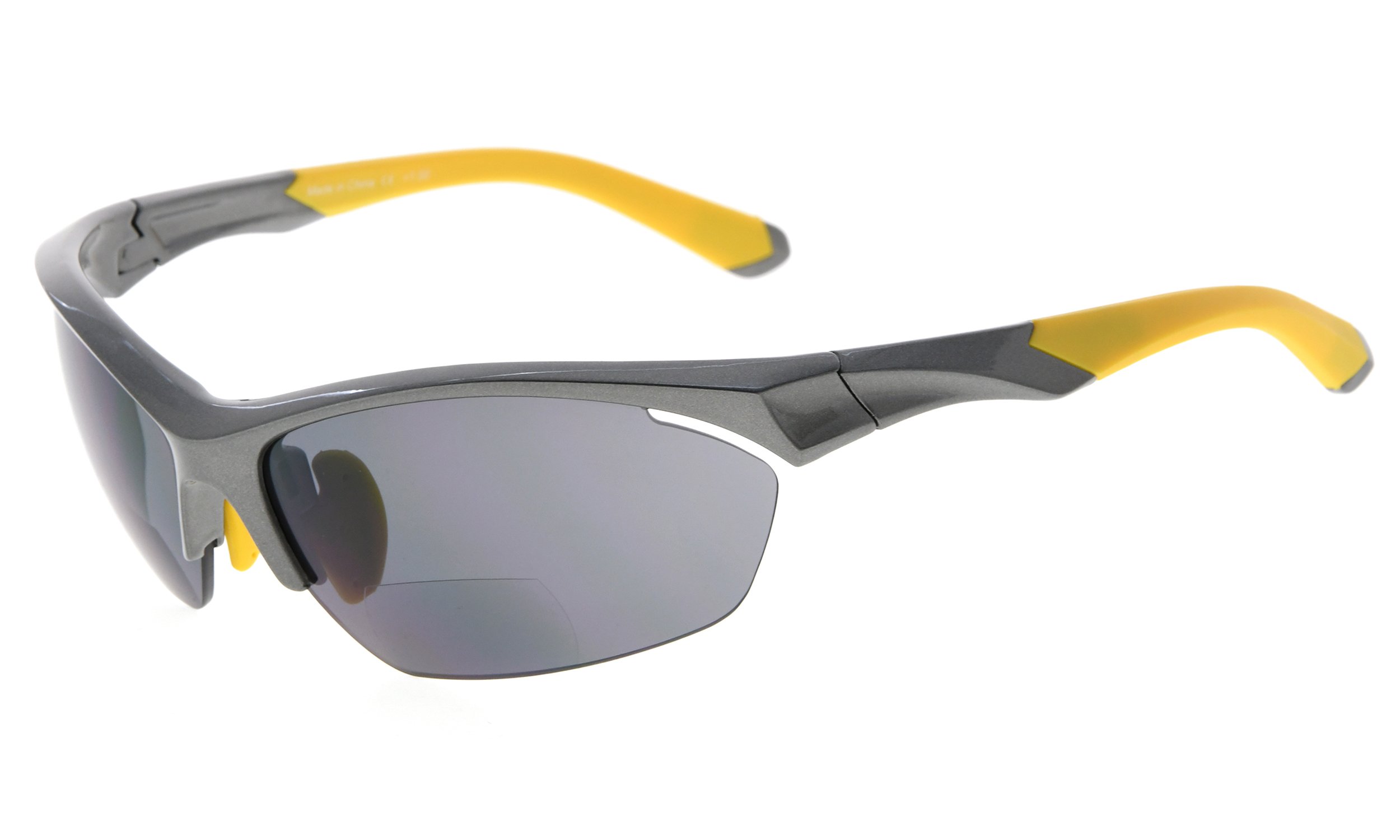 Eyekepper TR90 Sports Bifocal Sunglasses Baseball Running Fishing Driving Golf Softball Hiking Half-Rimless Reading Glasses (Pearly Grey, 2.00)