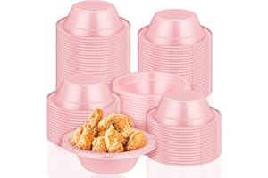 Lallisa 100 Pcs 12oz Pink Disposable Plastic Bowls Dessert Cups Ice Cream Snack Salad Soup Food Serving Bowls for Party Favor Picnic