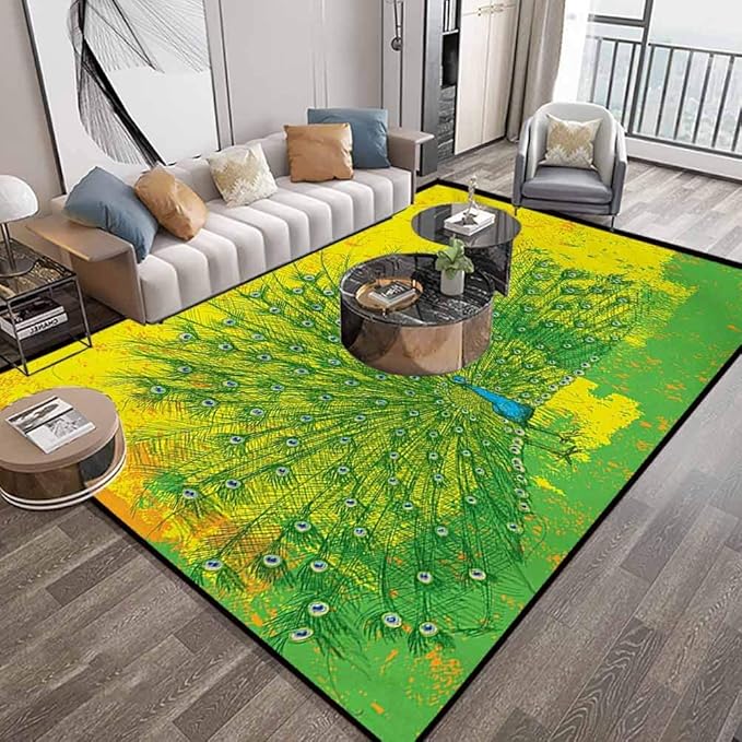 Alfombra de área de pavo real grande de 4 x 6 pies, pavo real sobre un