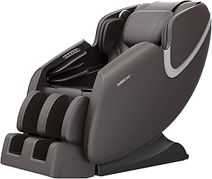 BOSSCARE Massage Chair Recliner with Zero Gravity, Full Body Airbag Massage Chair with Bluetooth Speaker, Foot Roller Brown