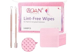 1000 PCS Lint Free Nail Wipes, BQAN Nail Polish Remover Wipes Pink For Lash Extensions & Gel Nail With 2Pcs Cuticle Pushers