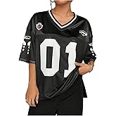 WDIRARA Women's Plus Size Football Jersey Shirts Oversized T Shirt Graphic Letter Print V Neck Short Sleeve Streetwear Top