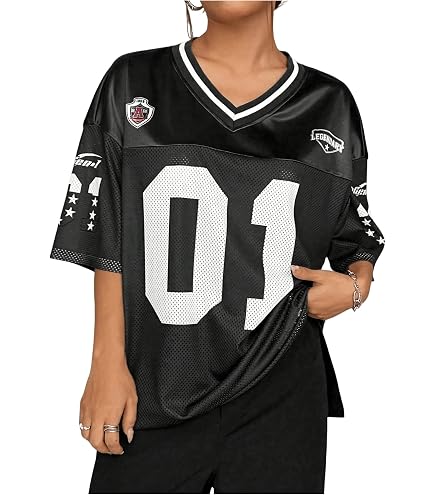 SOLY HUX Women's Plus Size Jersey Shirts Letter Graphic Sports T