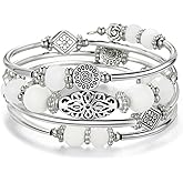 FULU AUTUMN Stackable Beaded Bracelets for Women Boho Wrap Silver Bracelet Layered Fashion Jewelry Gifts for Her