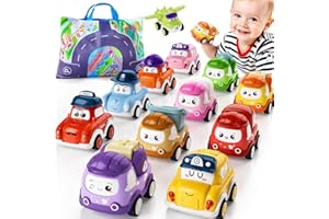 Kiddiworld Mini Car Toys for 1 Year Old Boy Gifts, 12 Sets Pull-Back Trucks with Playmat for Toddlers Age 1-2, Baby Toys 12-18 Months, 1st Christmas Birthday Gifts for One Year Olds