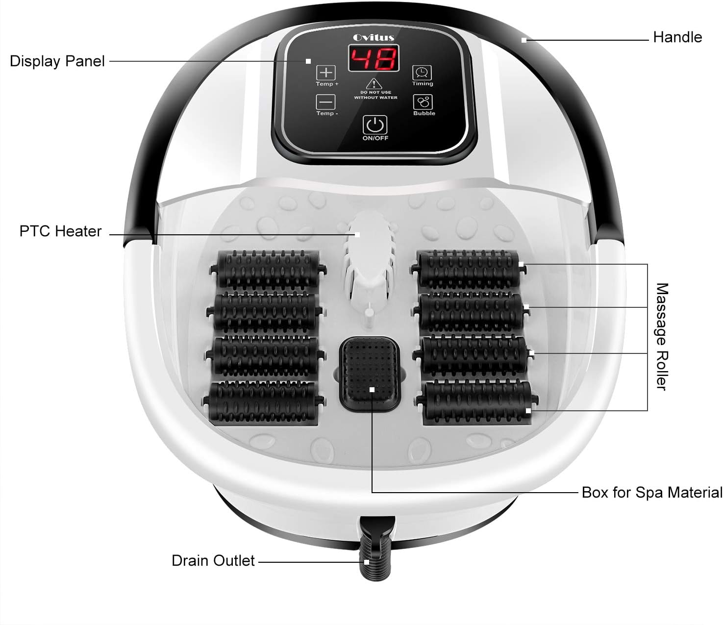 Foot Spa Bath Massager with Heat, Bubble Jets and 8 Removable Long Massage Rollers with Acupressure Massage Nodes, Material Box, Digital Adjustable Temperature Control, Portable Handle: Health & Personal Care