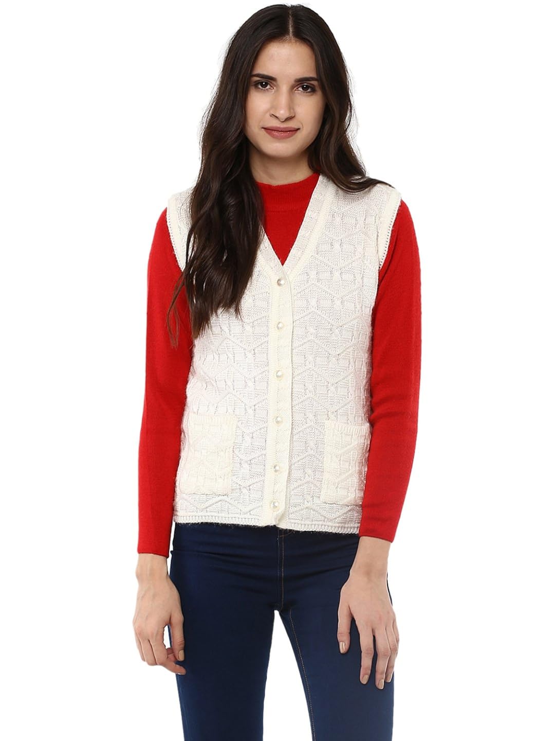 cayman women off-white self-design cardigan