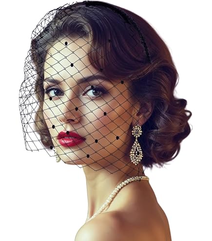 Amazon.com: Aster 1920s Fascinator Mesh Veil Black Headband  display picture 3