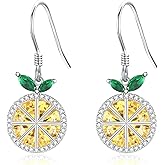 AXOMY Lemon Earrings 925 Sterling Silver Yellow Crystal Dangle Fun Women's Jewelry Gift