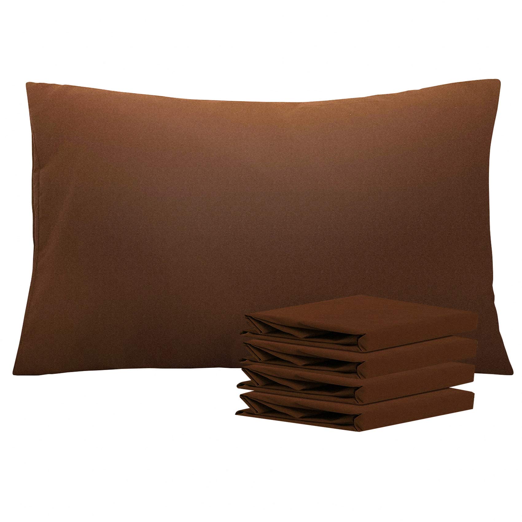 NTBAY Microfiber Plain Pillowcases, 4 Pack Soft Anti Wrinkle and Stain Resistant Envelope Closure Standard Pillow Cases, 50x75 cm, Coffee