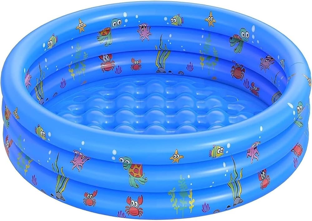 LATERN 100x40CM Inflatable Paddling Pool Kids Blue Bath Tub 3 Ring PVC