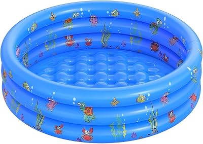 LATERN 100x40CM Inflatable Paddling Pool Kids Blue Bath Tub 3 Ring PVC