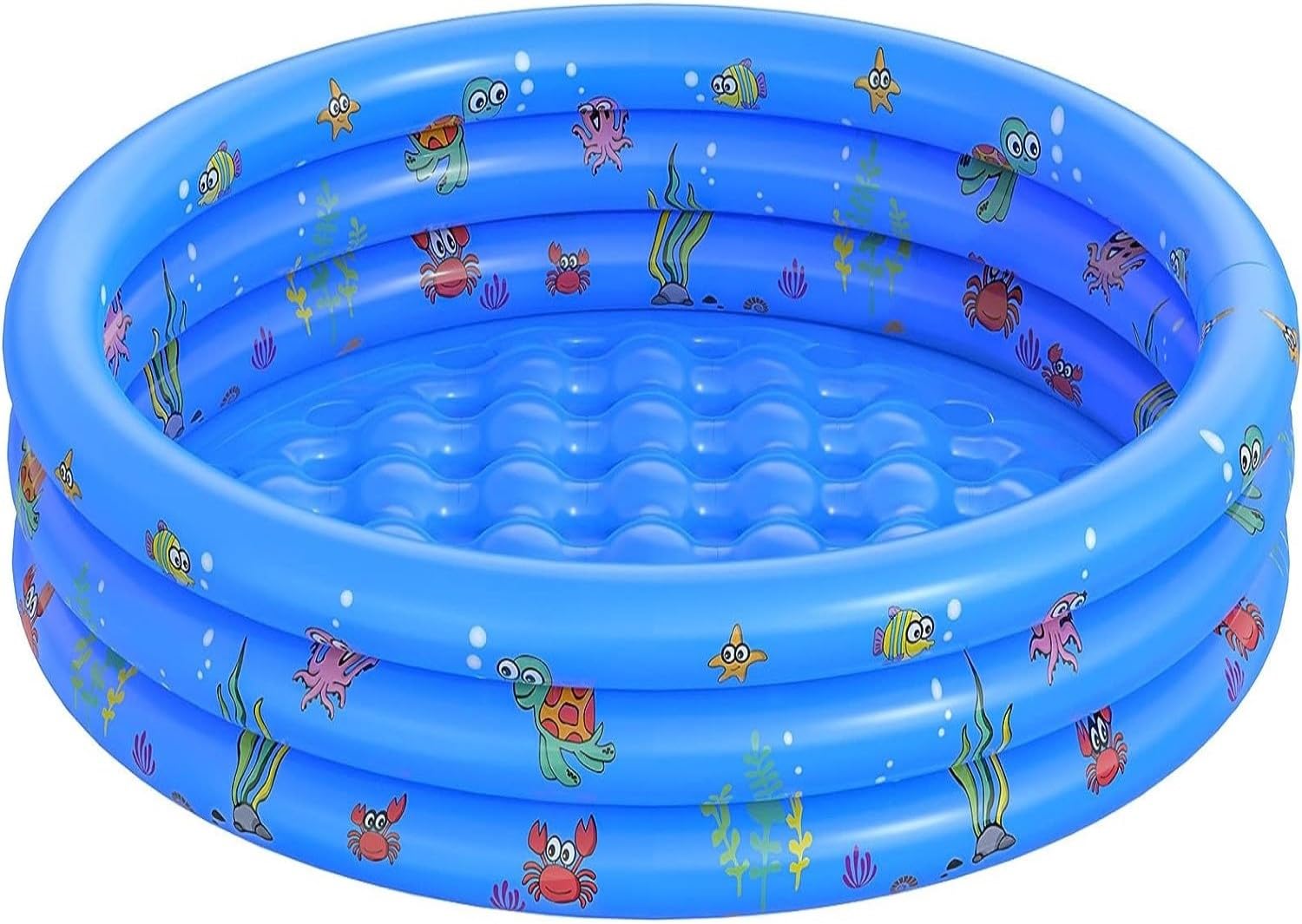 LATERN Paddling Pools for Kids, 100CM x 40CM Inflatable Baby Swimming Pool 3 Ring PVC Non-slip Bath Tub Pools for Toddlers Children Family Outdoor Garden Backyard Water Game (Blue)