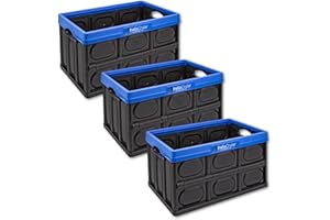 GREENMADE InstaCrate Collapsible and Stackable Storage Crate, 12 Gallon, Blue and Black 3 Pack (MADE IN USA)