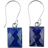 DEVMUKTI 925 Sterling Silver Earrings, Natural Lapis Lazuli Gemstone, Energy Healing Crystals, Cabochon Dangle Jewelry, Handmade, September Birthstones, Gemstone Earrings for Women, Gifts