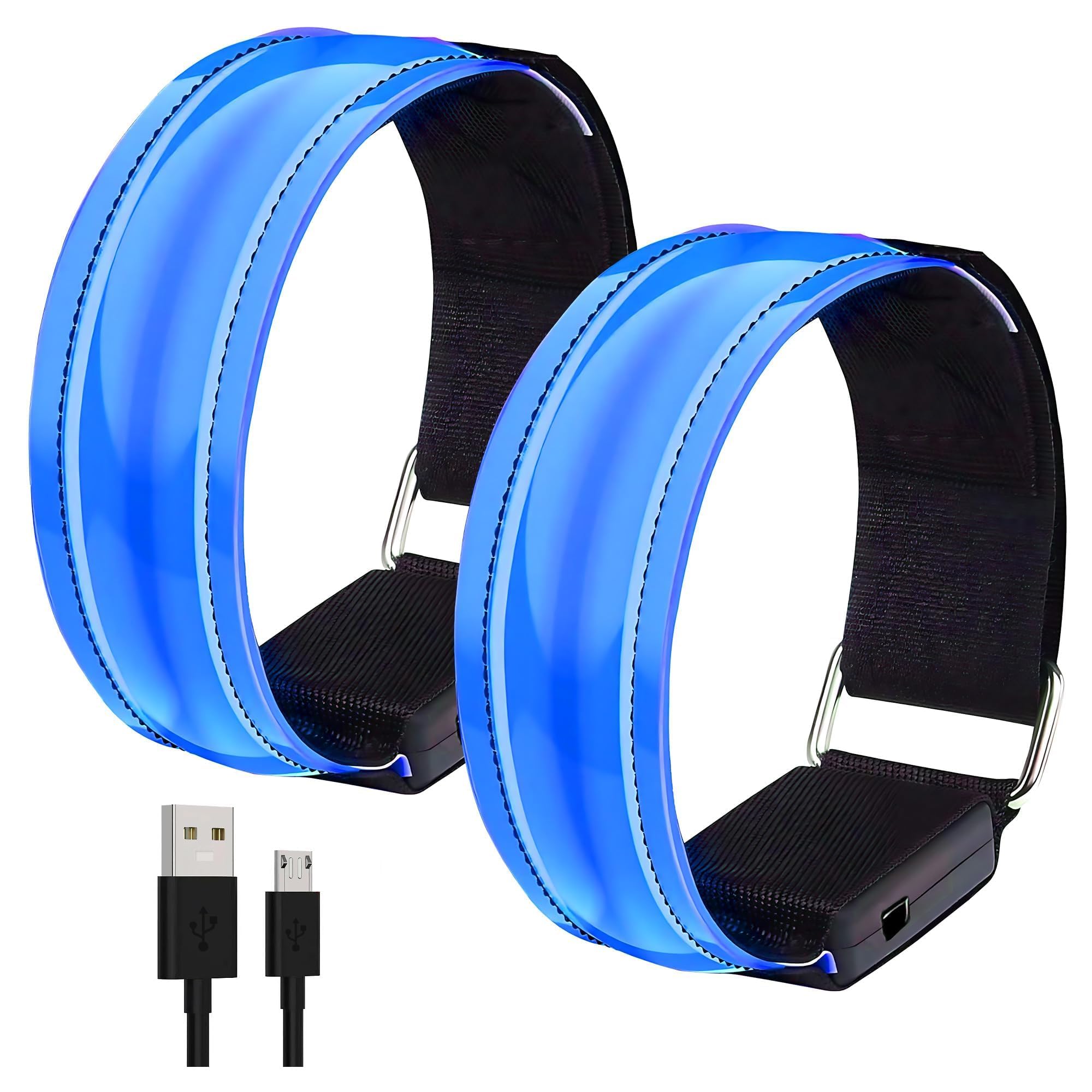 Sundonix LED Reflective Running Armband Light - Rechargeable High Vis Arm Band Gear Gift for Adult Runners Running Walking at Night (Blue#2)