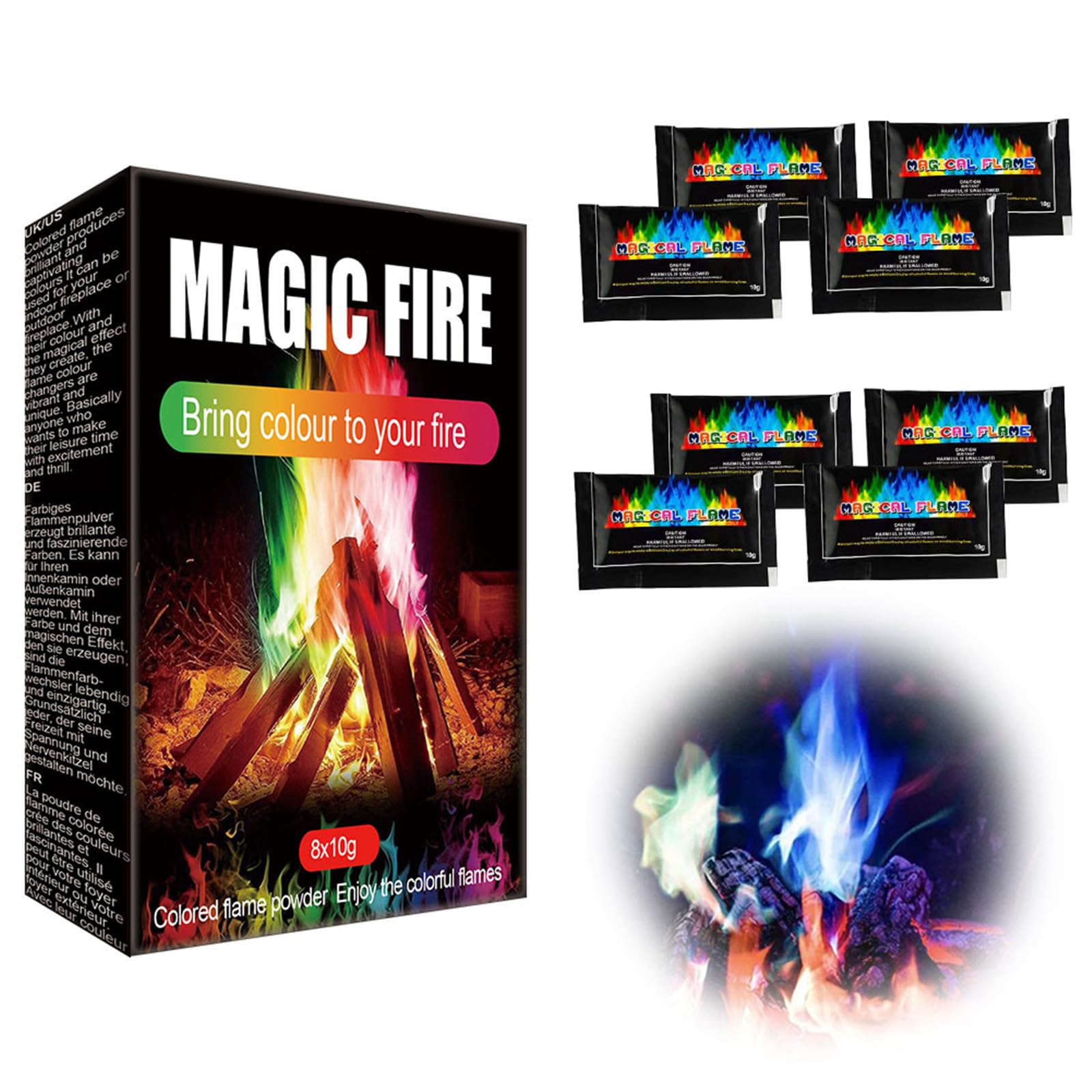 Magical Flames,Magic Neon Flames Fire,Mystical Colour Changing Flame,Magics Neon Flames Fire Colourant,Colorful Neon Flames,for Indoor,Outdoor,Party Dinner,Yard Campfire,8pcX 10g