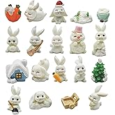 Pinenjoy 19Pcs Miniature Snow Rabbit Figurines Mini Christmas Tree Snowman Carrot Resin Cake Ornament for DIY Fairy Garden Dollhouse Easter Home Party Decors