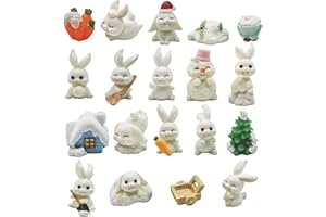 Pinenjoy 19Pcs Miniature Snow Rabbit Figurines Mini Christmas Tree Snowman Carrot Resin Cake Ornament for DIY Fairy Garden Dollhouse Easter Home Party Decors