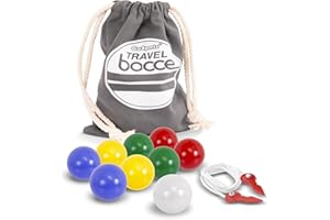 GoSports Mini Travel Size Bocce Game Set with 8 Balls, Pallino, Tote Bag and Measuring Rope - Choose Your Size