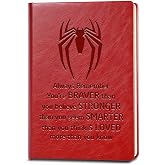 JOHSBYD Super Hero Leather Notebook, Super Hero Gift | for Comic Fans &amp; Cosplay Lovers, Birthday Graduation Journal for Son Daughter, Inspirational Back to School (red)