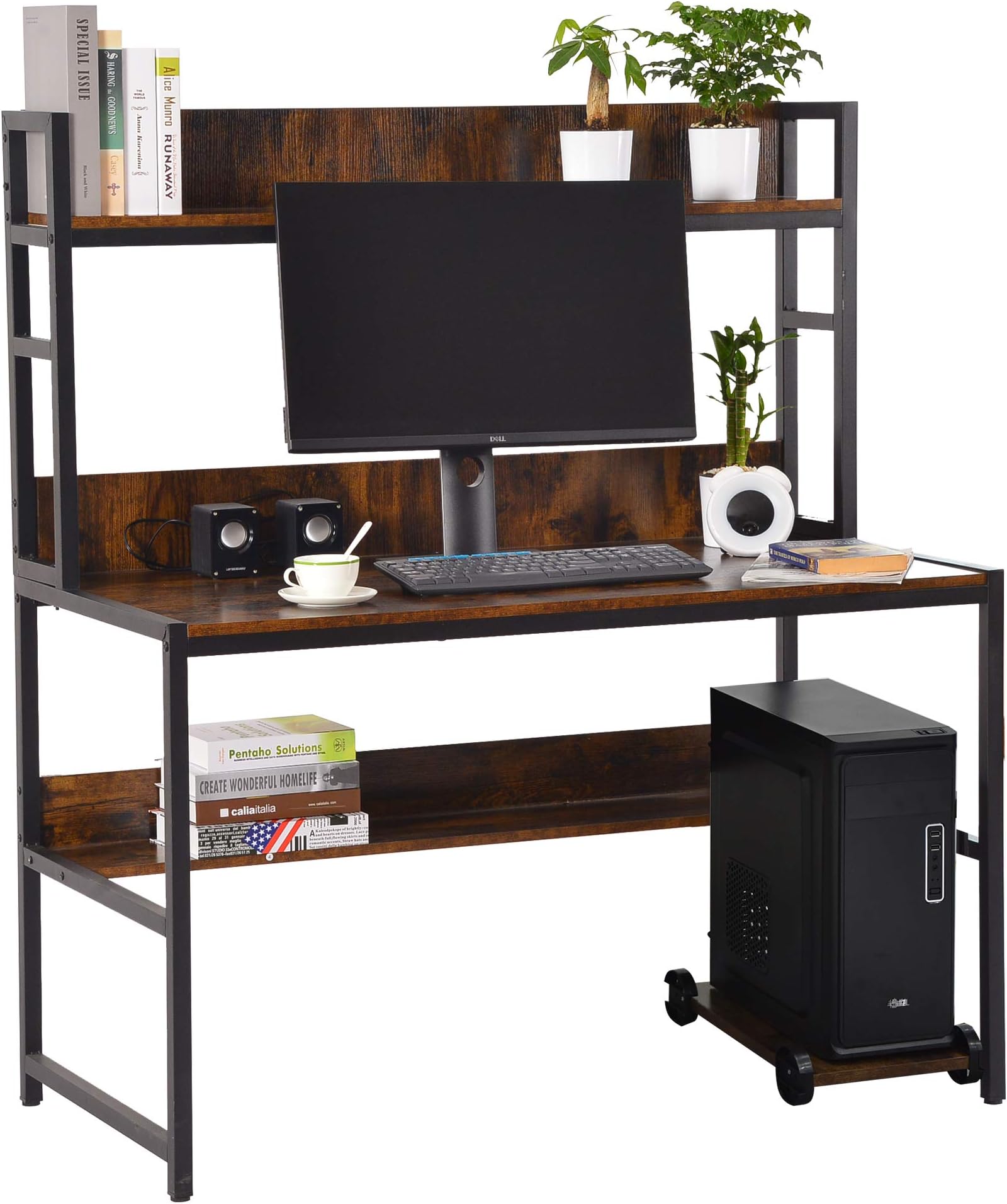 Sundale Outdoor Computer Desk, Large Space Writing Table, Simple Style Storage for Home Office Desk, Retro Brown