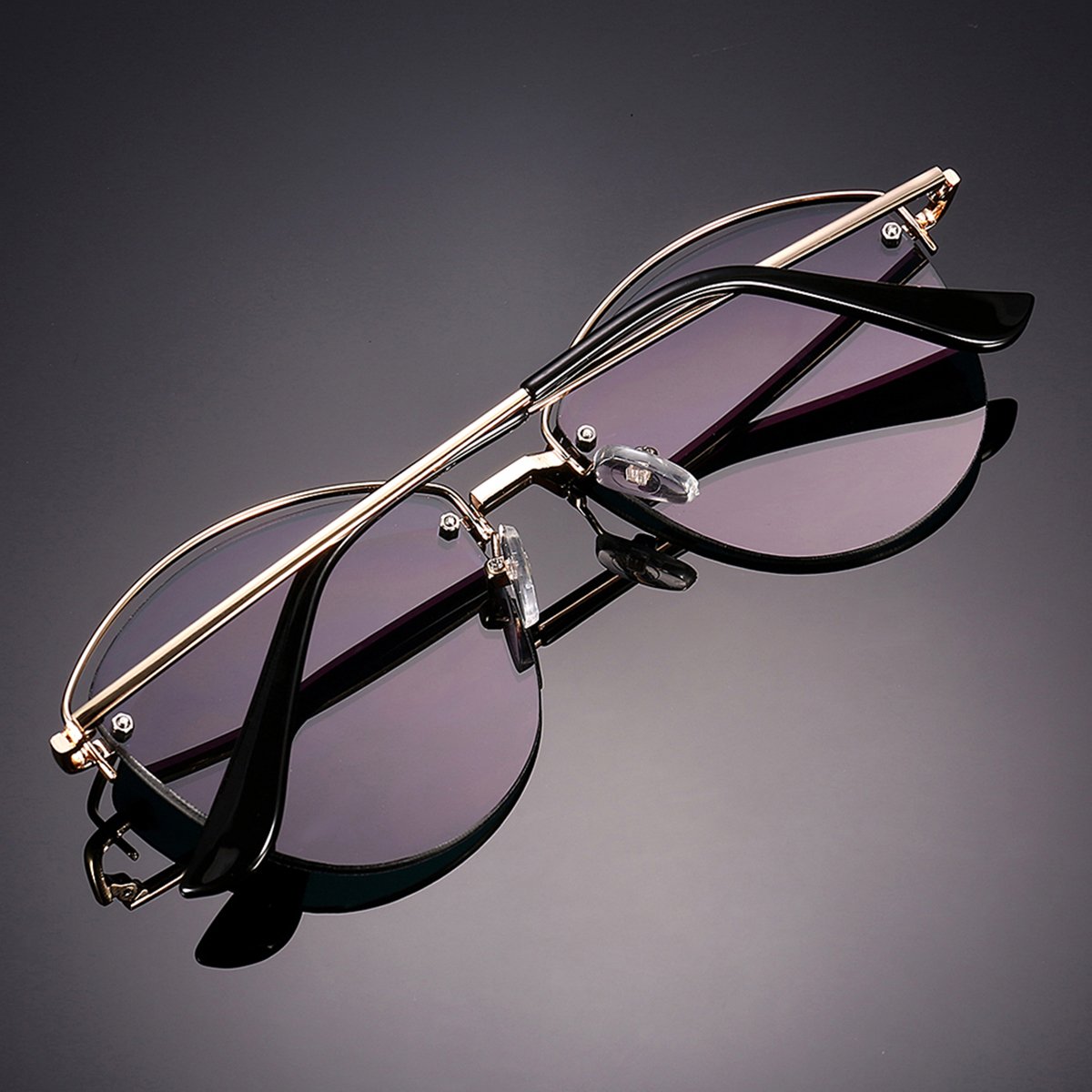 Semi Rimless Polarized Sunglasses Women Copper Frame Oval Shape Mirrored Lens (Pink, 55)