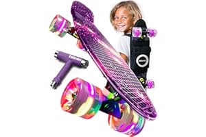 D DELEVEN Deleven 22" Skateboard with Skate Tool, ABEC 7 Bearings - Mini Skateboard Cruiser for Kids Beginners Adults Boys & Girls