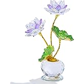 Qianwei Crystal Purple Lotus Flower with Stems - Glass Decor Lotus Flower with Vases Home Office Decoration - Crystal Gifts for Mom Girlfriend Sisters Boss on Birthday Mothers Day Valentines Day