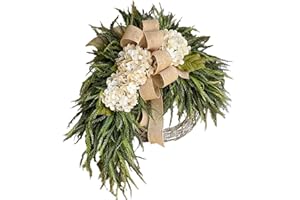 2026 Rustic Bohemian Wreath, Artificial Spring Floral Wreath for Door Wall Decor,Double-Sided Door Hanging with Linen Bow & G