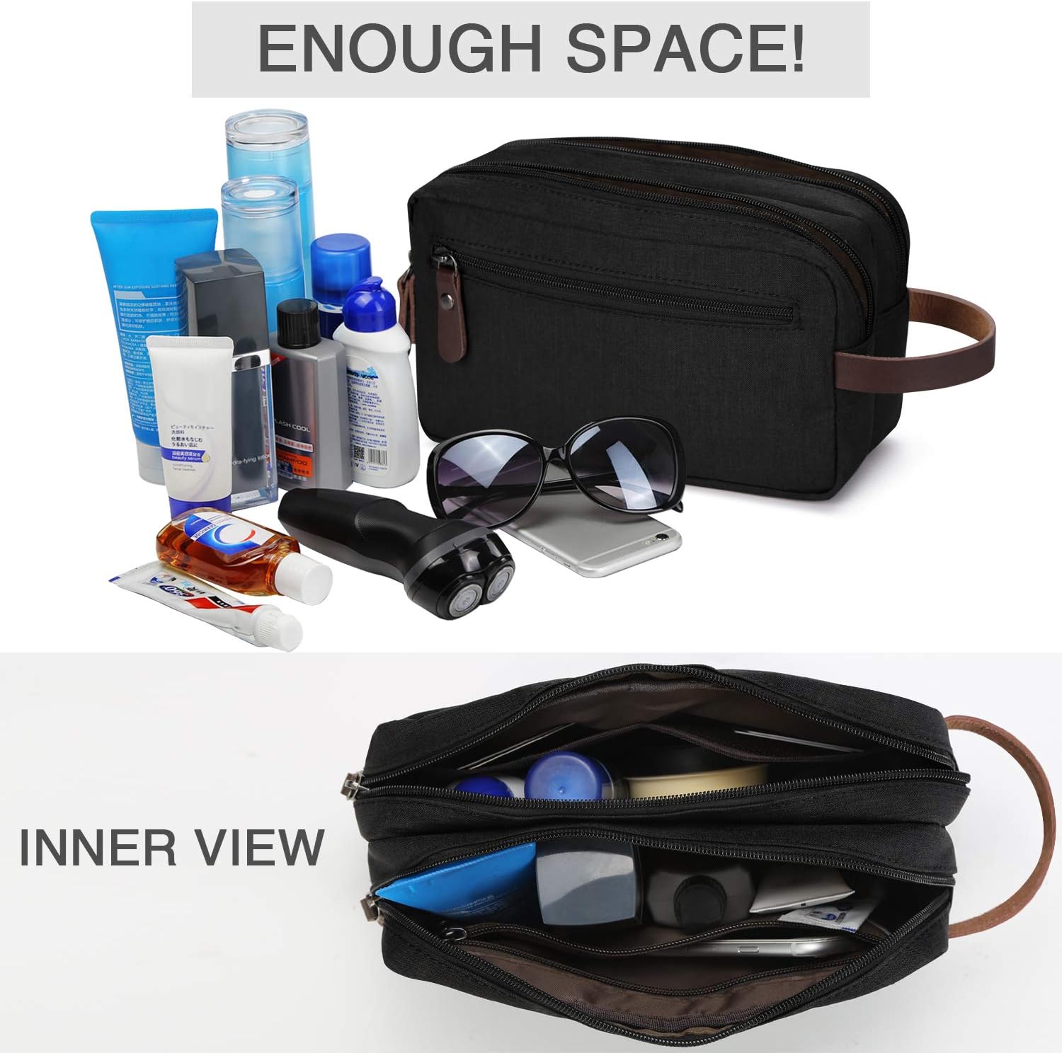  | Men's Travel Toiletry Organizer Bag Water-resistant Shaving Dopp Kit Bathroom Bag (Black Water-resistant) | Packing Organizers