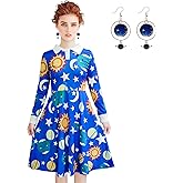 Halloween Women's Planets Stars Moon Solar System Dress Cosplay Costume A-Line Dress