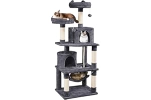 Yaheetech 62.5inches Cat Tree Cat Tower Cat Condo with Platform & Hammock, Scratching Posts for Kittens Pet Play House with Plush Perch for Indoor Activity Relaxing, Dark Gray