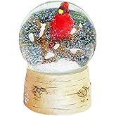 Musical Christmas Snow Globe with Cardinal Water Spinning Wind-Up Music Box Hand-Painted Birch Tree Design Holiday Tabletop Decoration by Moments in Time (5.7”H)