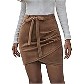 SweatyRocks Women's Suede Mini Skirt High Waitsed Belted A Line Casual Short Skirts