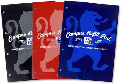 Oxford Campus A4 Refill Pad 300 Pages 8mm Ruled 4 Hole Pack of 3 Assorted